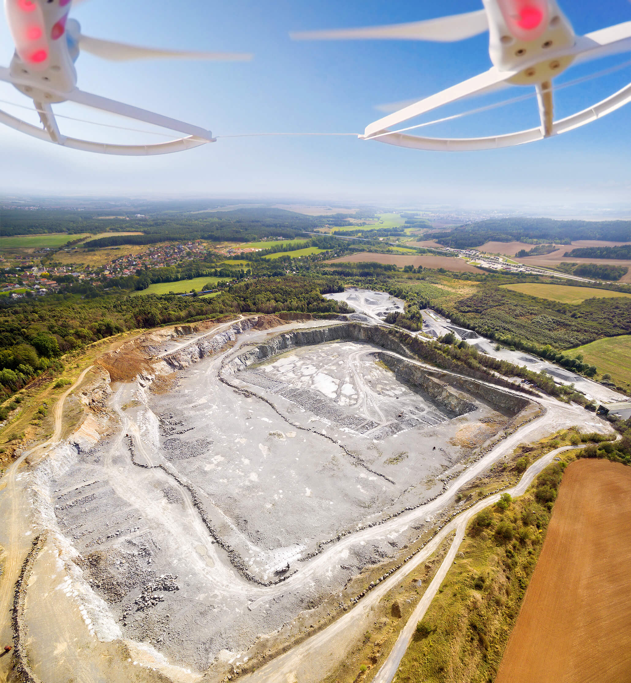 Aerial view of mining area with a drone